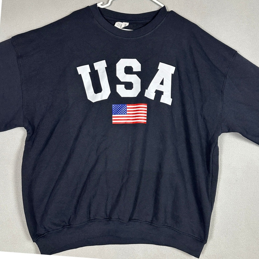 Outlash Wear Sweatshirt Mens 2XL USA American Flag Black Crewneck Pullover EUC